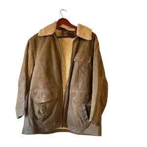 Vintage STUDIO Mens Brown Leather Sherpa Lined Winter Jacket Large